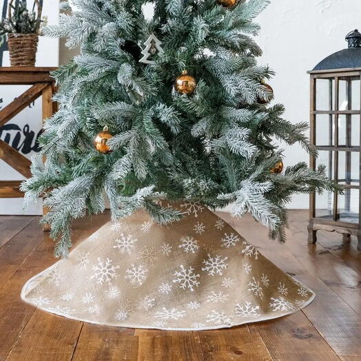 "Юбка" под основание елки ДЖУТОВЫЙ ШАРМ - СНЕЖИНКИ, 120 см, Kaemingk