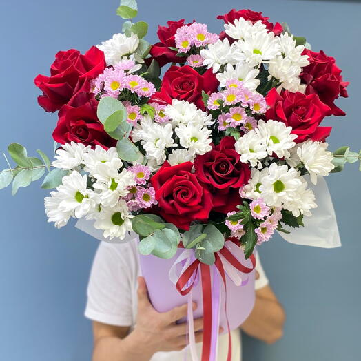 Цветы в коробке С французской Розой Элегант💝