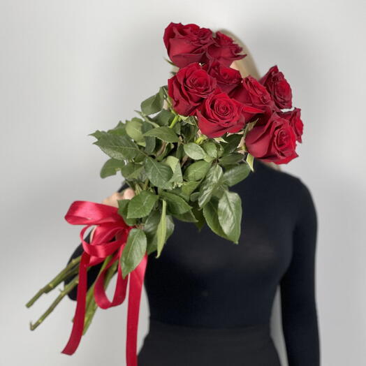 Букет из 9 премиальных бордовых роз 60см (32)