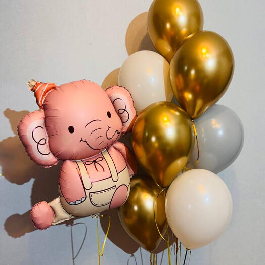 Воздушные шарики с розовым слоником для дочки