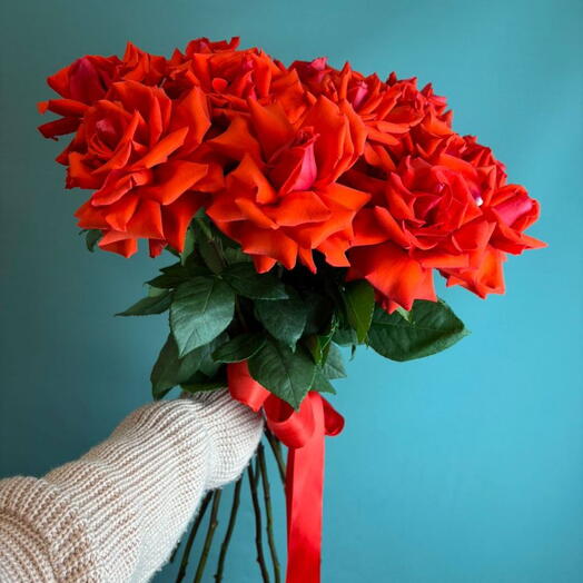 Букет из 15 французских роз под ленту