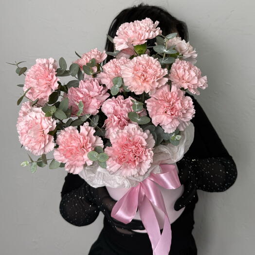 🌸Нежные диантусы с эвкалиптом в коробке