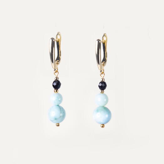 Серьги Акант Ларимар и Черный агат 14K (EAR1130)