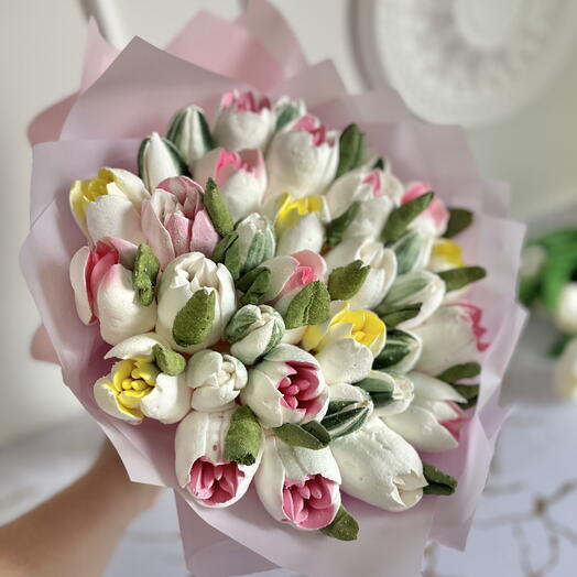 Весенний букет на праздник,зефирный букет для нее