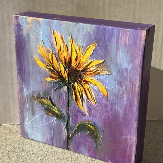 Здравствуй, солнце — мини картина маслом с подсолнухом