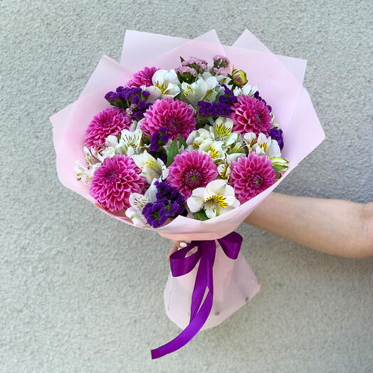 Pink Dahlias with Alstroemeria