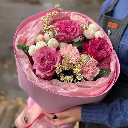 Букет в розовых тонах с пионовидной розой 💞