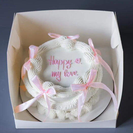 Бенто-торт happy birthday ламбет с розовыми бантиками