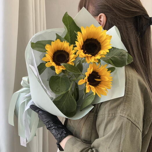 Букет Солнце 🌞: 3 подсолнуха мини