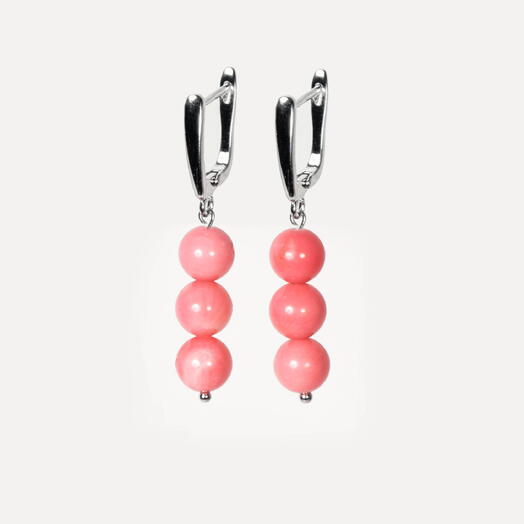 Серьги Мята Розовый коралл Rh+ (EAR1147)