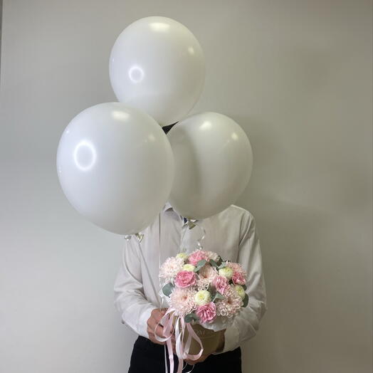 🤍🌸Набор «Bloom room» Цветочная композиция + 3 воздушных шарика