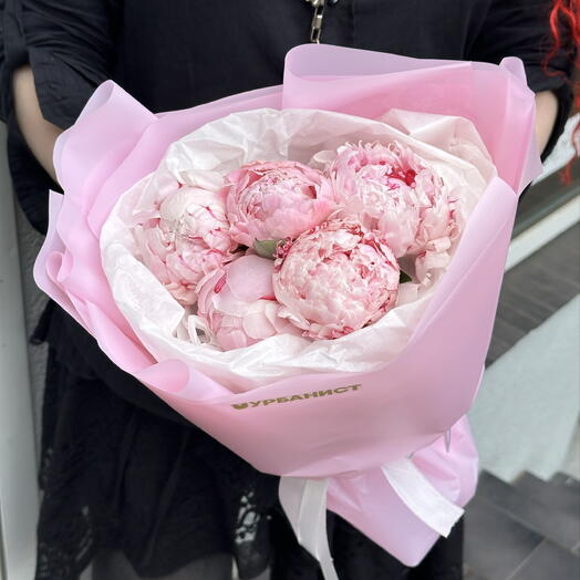 Букет из 5 розовых пионов Сара 🌸