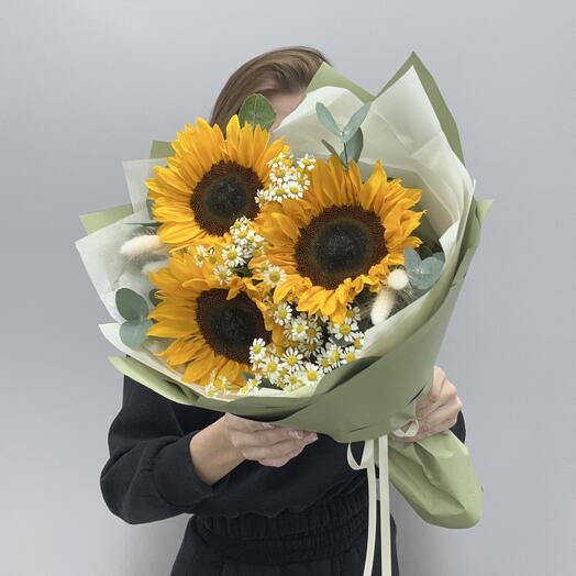 Букет с подсолнухами «Лето»🤍🌻