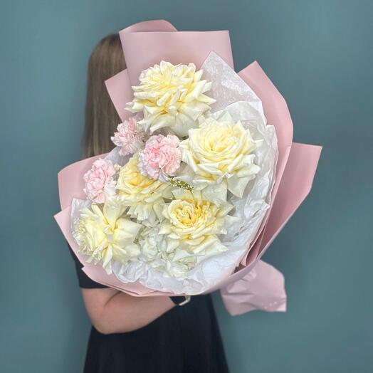Нежный букет французские розы, диантусы, гортензия для любимой 🌸