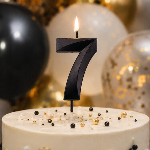 Свеча Цифра на торт, 7 Грани, Черный, Металлик, 4,2*6 + 4,5 см