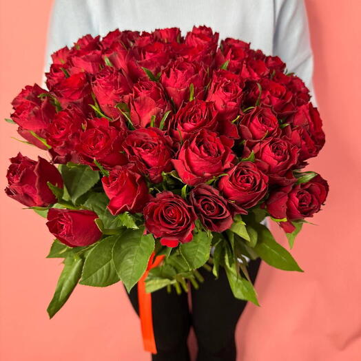 💗Страстный букет красной кениийской розы 51шт 008