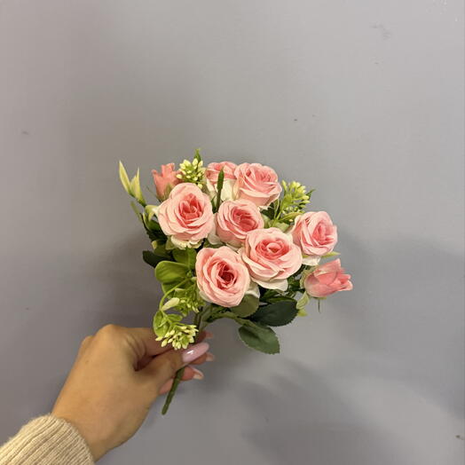 Ветка розовой пионовидной кустовой розы 🌹 (искусственная)