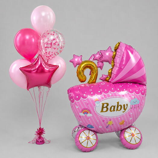 🎀 Набор шаров «Розовая коляска Baby»