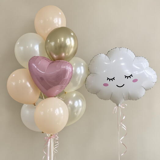 Нежный набор шаров с облачком и сердцем ☁️💗