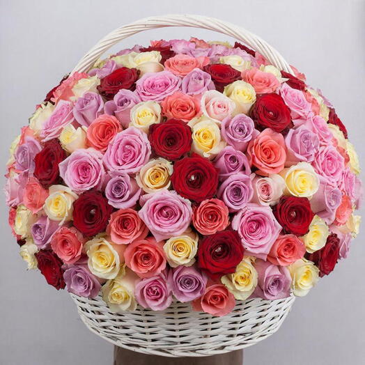 101 roses in a basket
