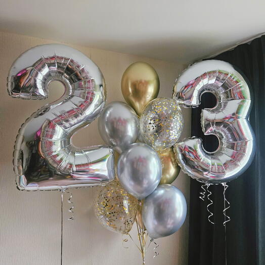 Шарики для сына, парня, мужские, любимого на 23года серебряные, золотые -12 шаров
