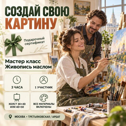 Подарочный сертификат «Мастер класс Живопись маслом» (холст 30*40 см, 1 человек)