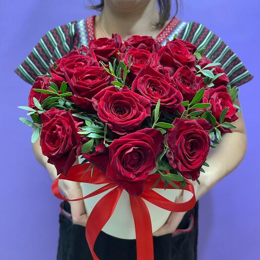 A box with red roses