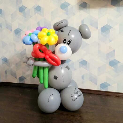 Oso de peluche oso de peluche de bolas + 5 margaritas. Altura alrededor de 70 cm