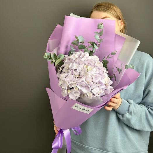 Bouquet of hydrangeas and eucalyptus