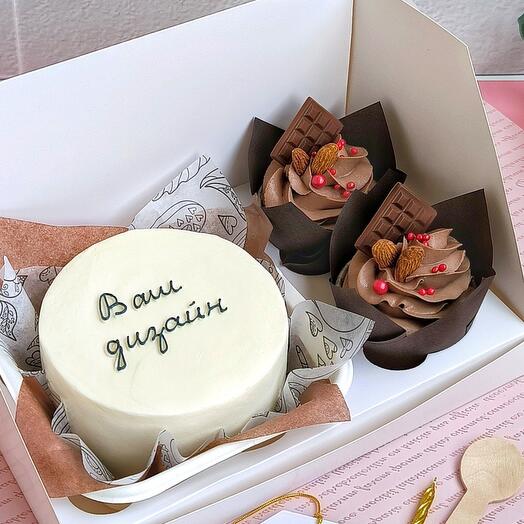 Набор бенто торт и капкейки с вашей надписью