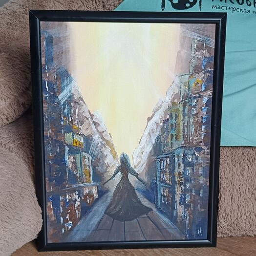 Картина акрилом "Мечтающая девочка" 30*40