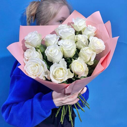 Букет из 15 белых роз. Монобукет 824. Leora Flowers дом цветочной моды