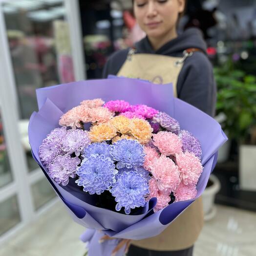 7 цветных хризантем в упаковке