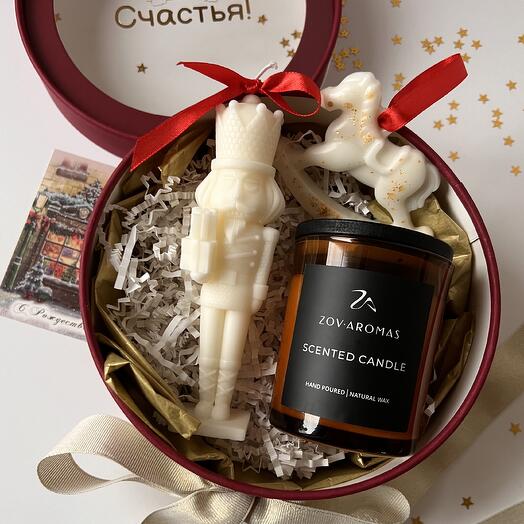 Новогодний набор Арома свеча, свеча Щелкунчик и арома саше Лошадка