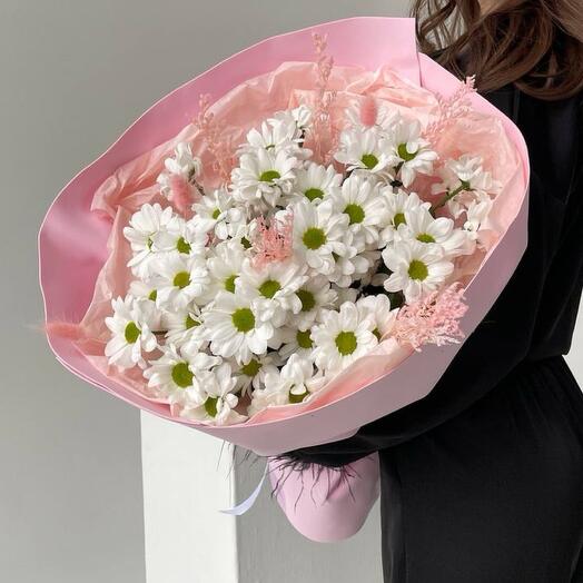 Хризантемы и Лимониум в розовой упаковке 🌸