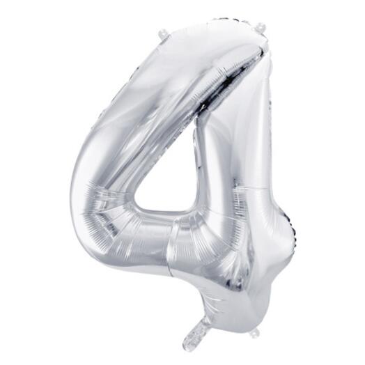 Srebrny foliowy balon w kształcie cyfry 4