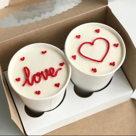 Cake to go LOVE с сердечками. Торт в стакане 2шт