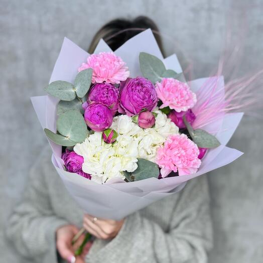 Букет из роз, гортензии, гвоздики для девушки ♥️💓 цветы без повода