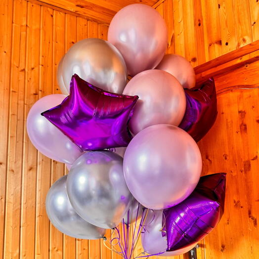 Набор Шаров (19 шт). Серебро, фиолетовый. Helium foil balloons set (19 pcs) silver, purple