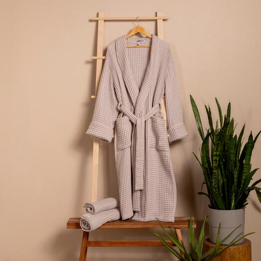 Халат вафельный светло-серый Кантата