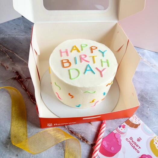 Бенто торт белый Happy birthday