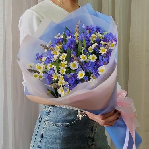Букет с Ромашками🌼 и Васильками 🌾💙 с нотками Лаванды 💜