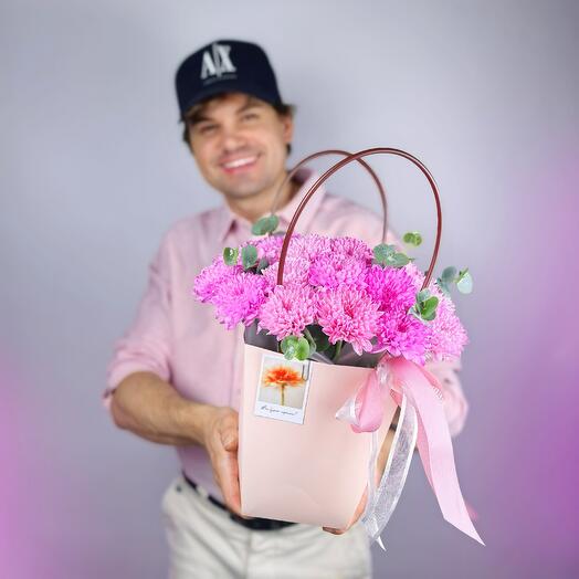 Розовая кустовая хризантема Алтай 5 шт в сумочке