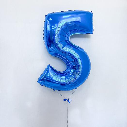 Шар Цифра 5 синяя