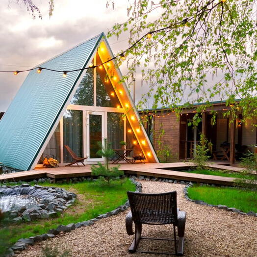 🎀Глэмпинг A-Frame Happy 2 участника Одна ночь 💝