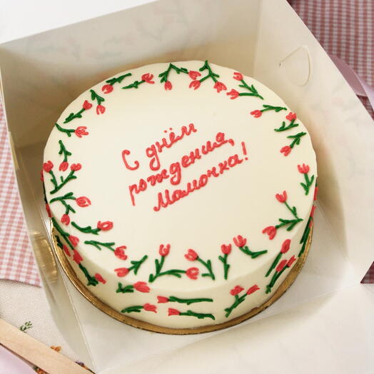 Торт "С Днём Рождения, мамочка" с цветочками