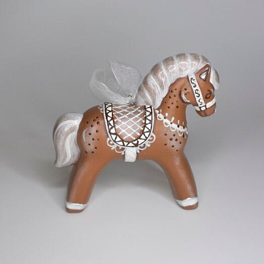 Фарфоровое ёлочное украшение "Лошадка-пряник", ручная роспись