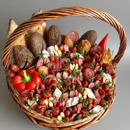 Мужская корзина из Колбас,Сыров и Хлеба