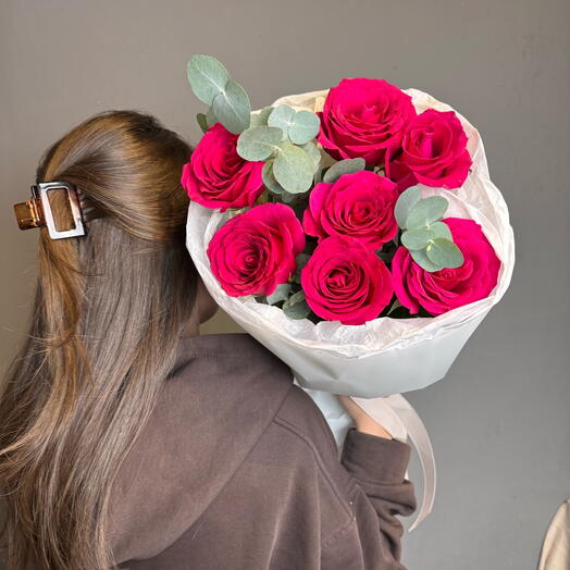 Букет ароматный с эвкалиптом и розой Пинк Флойд