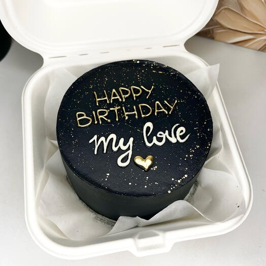 Бенто-торт чёрный с золотом «My love»